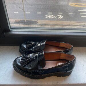 Franco Sarto black patent loafers